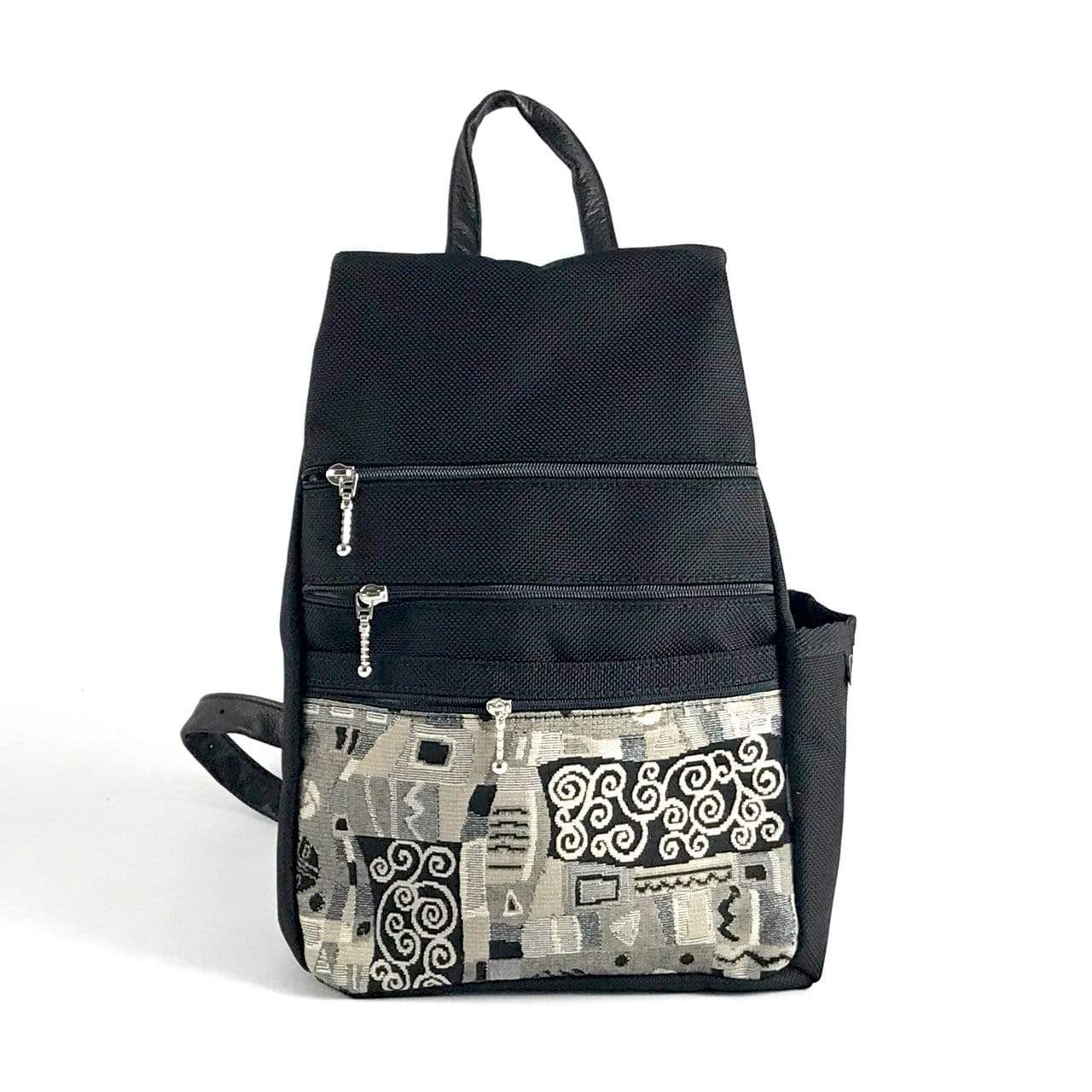 B968W Medium Side Entry Backpack with Fabric Accent Pocket, Extra Zip Pocket
