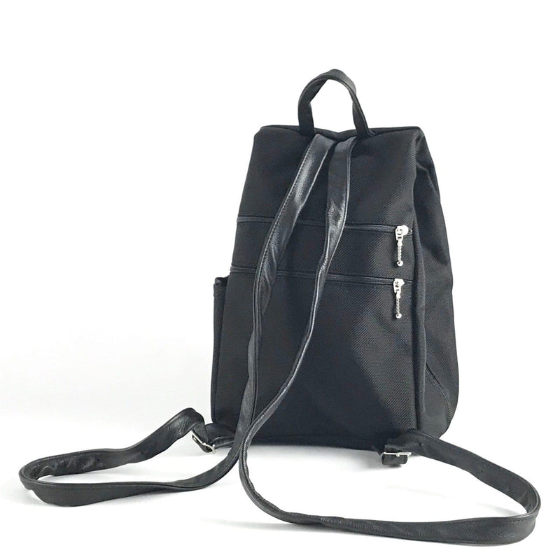 B967-W BL Small Side Entry Backpack with Extra Zip in Fabric Accent Pocket