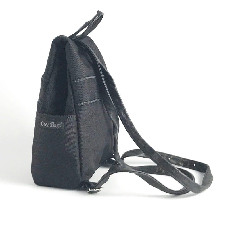 B967-W BL Small Side Entry Backpack with Extra Zip in Fabric Accent Pocket