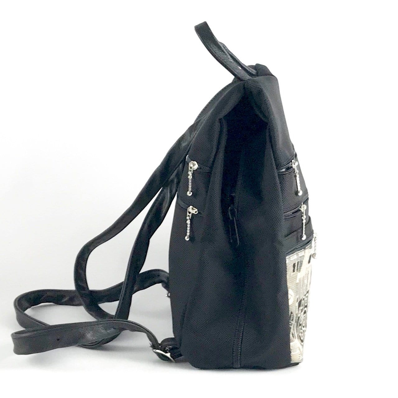 B967-W BL Small Side Entry Backpack with Extra Zip in Fabric Accent Pocket