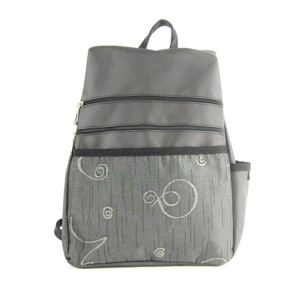 B968-GR Medium Side Entry Backpack in Gray Nylon with Fabric Accent Pocket