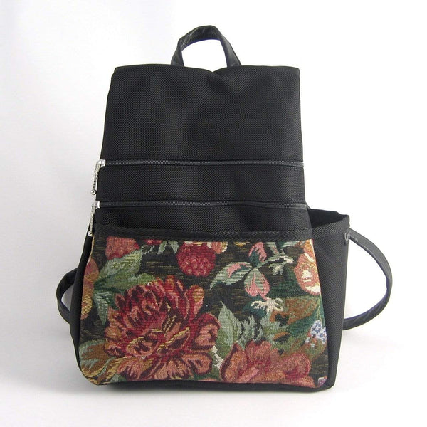 Vintage Fabric Medium Side Entry Backpack in Black Nylon - B968-BL