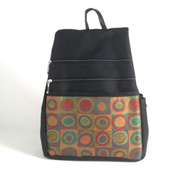Vintage Fabric Medium Side Entry Backpack in Black Nylon - B968-BL