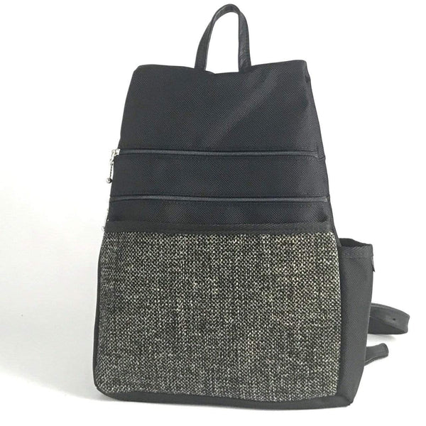 Vintage Fabric Medium Side Entry Backpack in Black Nylon - B968-BL