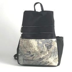 Vintage Fabric Medium Side Entry Backpack in Black Nylon - B968-BL