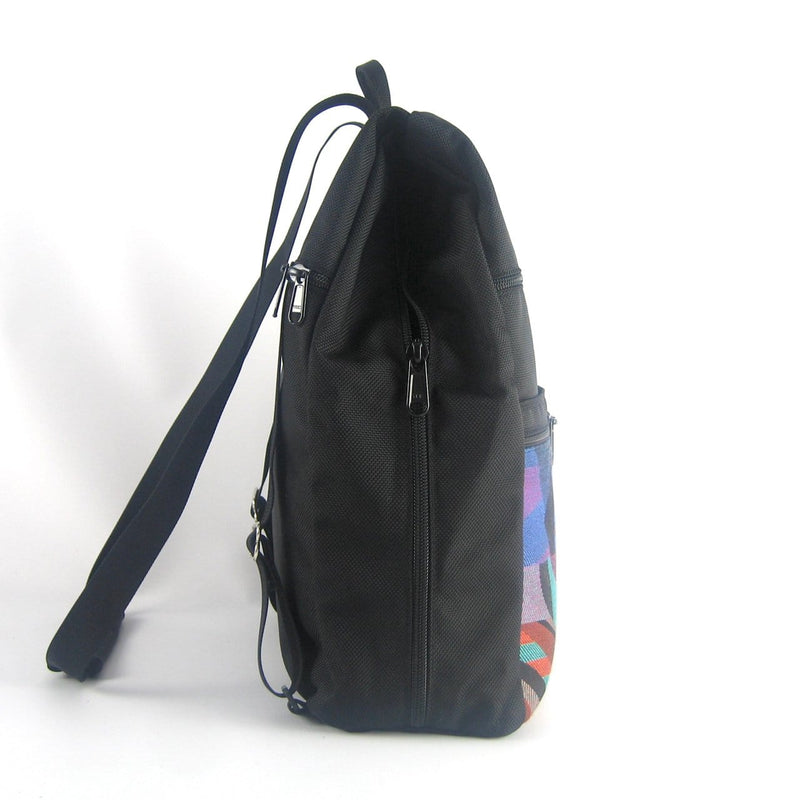 Convertible B968 BL Med Side Entry Backpack- Black Nylon with Fabric Accent CB968