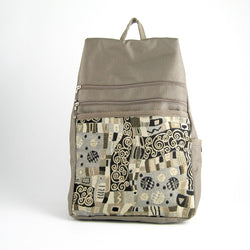 B969-KH  Large Side Entry Backpack in Khaki Nylon with Fabric Accent pocket