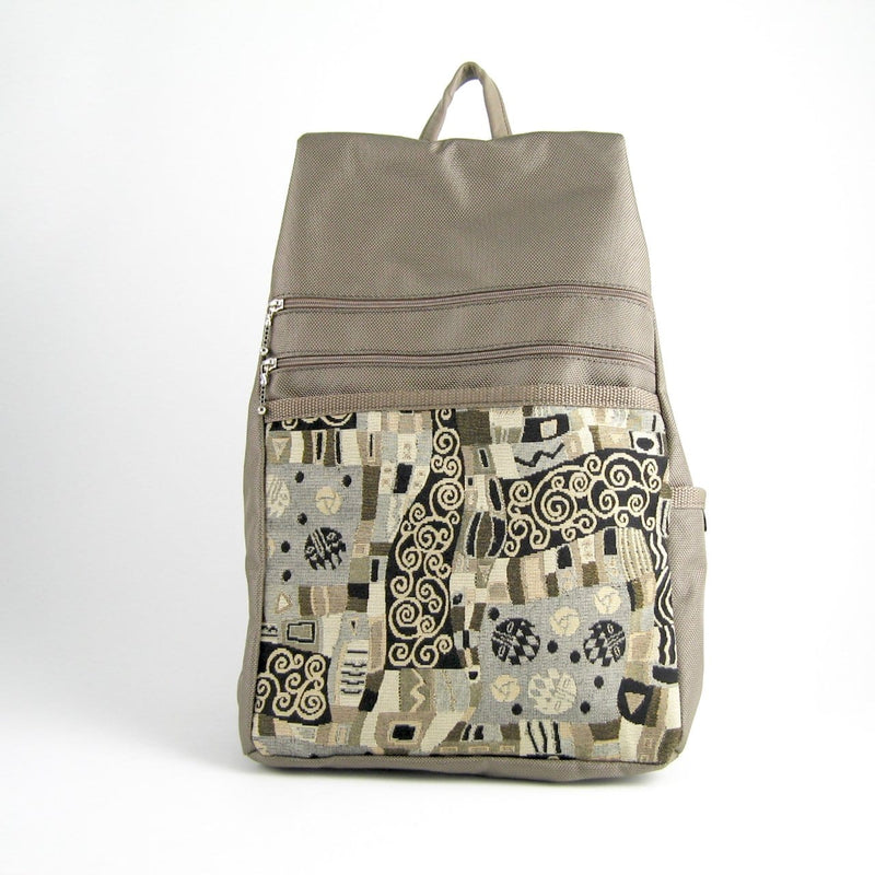 B969-KH  Large Side Entry Backpack in Khaki Nylon with Fabric Accent pocket