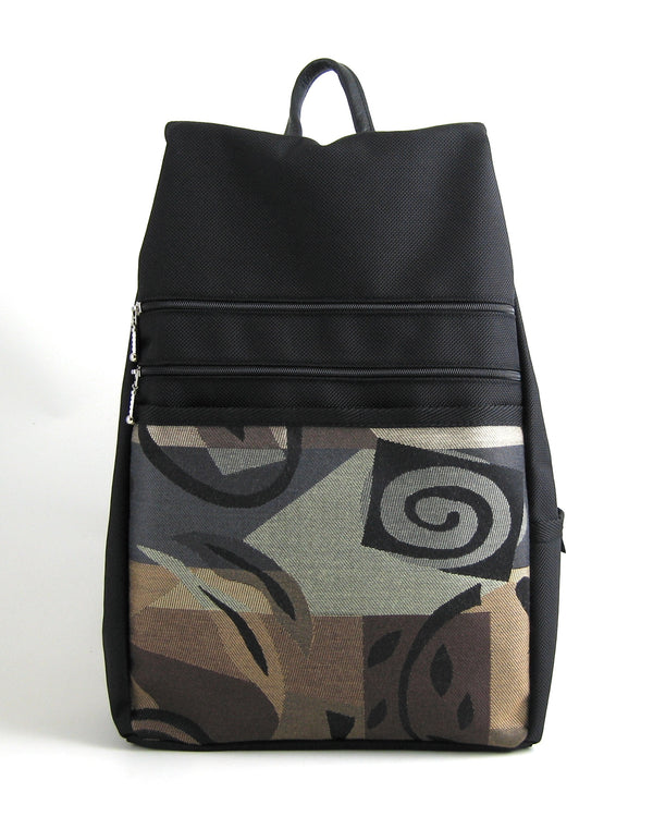 Vintage Fabric B969-BL Large Side Entry Backpack in Black Nylon