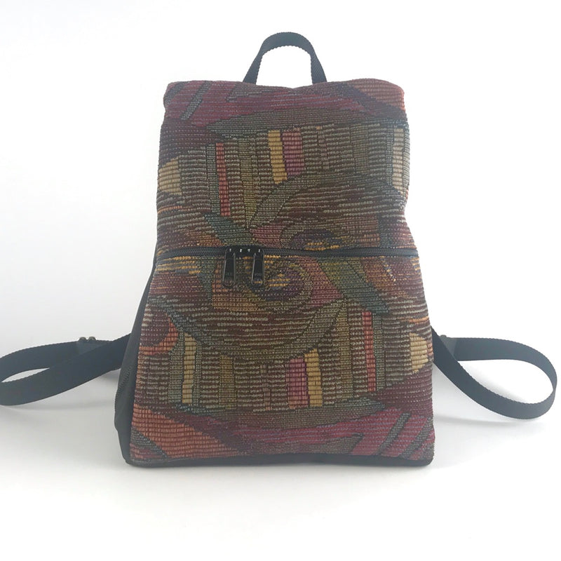Mini Wave Pattern Front Pocket Woven Strap Shoulder Bag Backpack