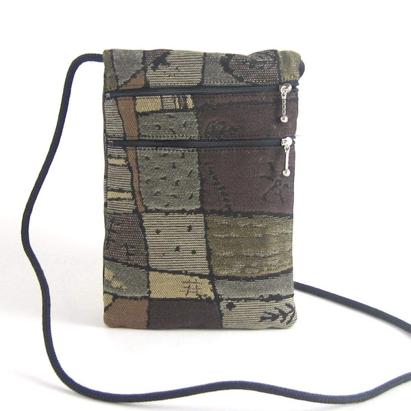 Cell Phone Pouch Mobile Phone Bag Teal Brown Fabric Cell 