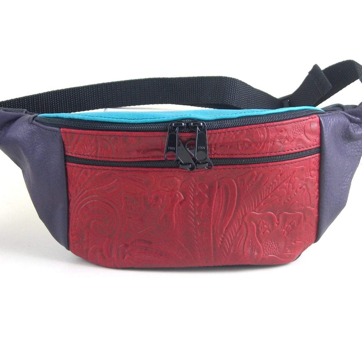 【DISCERNMENT】Lapa leather belt shoulder bag lfp_1bfl_black_floral_tooled_a